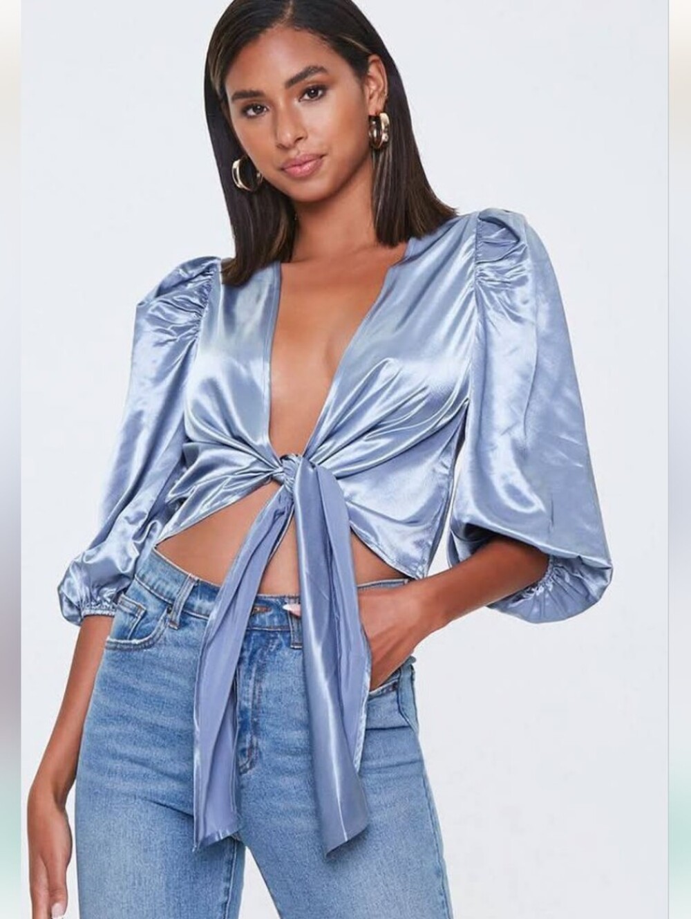 3 for $5 ‼️| Forever 21 Long Sleeve Tie Crop Top | Dusty Blue